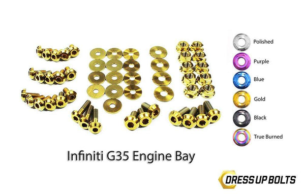 Infiniti G35 Coupe and Sedan (2003-2007) V35 Titanium Dress Up Bolts Engine Bay Kit - DressUpBolts.com